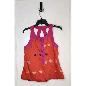 MARC JACOBS Womens Size 10 Orange Pink Tank Top Button Up Acorn Hearts